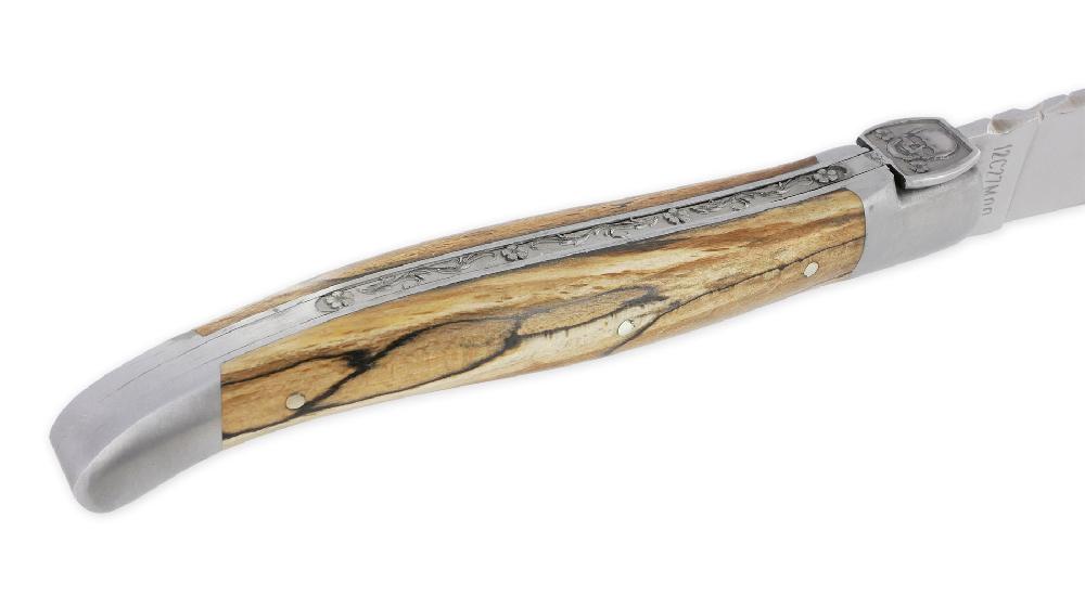Laguiole Couteau Laguiole En Aubrac 1 Pièce 12 Cm Manche Bois D’Aubrac Ressort Gravé Mouche Forgée Prestige Tête De Mort 2 Mitres Inox Brossé