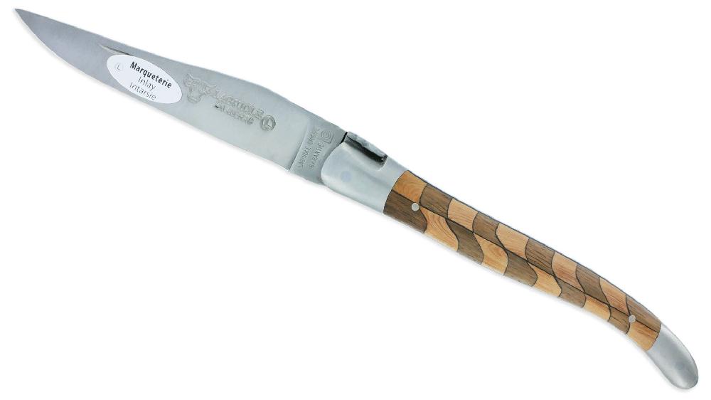 laguiole Couteau Laguiole en Aubrac 1 Pièce 12 cm Manche Damier Noyer et Genevrier 2 Mitres Inox Brossé