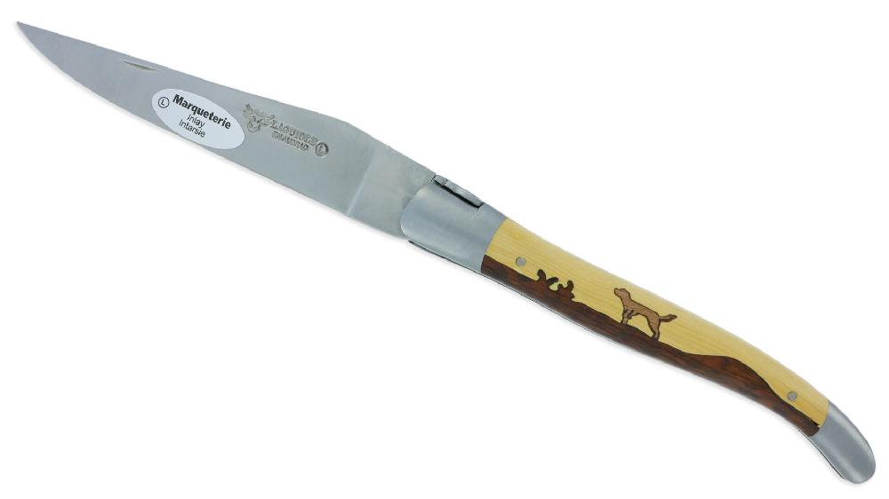 Laguiole Couteau Laguiole En Aubrac 1 Pièce 12 Cm Manche Marqueterie Chien Genévrier Et Buis 2 Mitres Inox Brossé