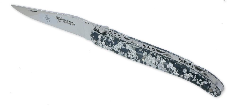 Laguiole Couteau Laguiole En Aubrac 1 Pièce 12 Cm Plein Manche Acrylique Pailleté Argent Finition Brillante