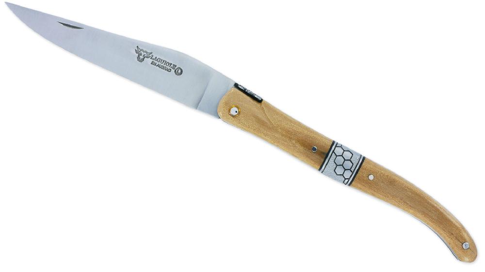 laguiole Couteau Laguiole en Aubrac 1 Pièce 12 cm Plein Manche en Croute d’Ivoire de Mammouth Mitre Centrale et Ressort Ciselés Nid d’Abeille en Inox Brossé