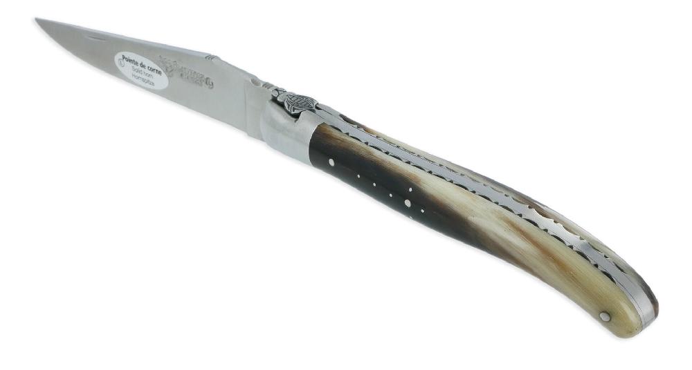 Laguiole Couteau Laguiole En Aubrac 1 Pièce 12 Cm Pointe De Corne Flammée 1 Mitre Inox Brossé Décoration Bourdon
