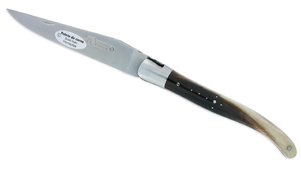 Laguiole Couteau Laguiole En Aubrac 1 Pièce 12 Cm Pointe De Corne Flammée 1 Mitre Inox Brossé Décoration Bourdon