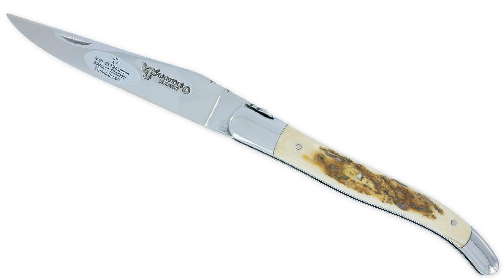 laguiole Couteau Laguiole en Aubrac 1 pièce 12cm Croute d’Ivoire de Mammouth 2 Mitres Inox Brillant