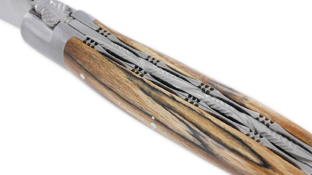 Laguiole Couteau Laguiole En Aubrac 1 Pièce 12cm Manche Bois D’Aubrac 2 Mitres Inox Brossé Double Platines Et Ressort Guillochés Finition Brossée NUM1