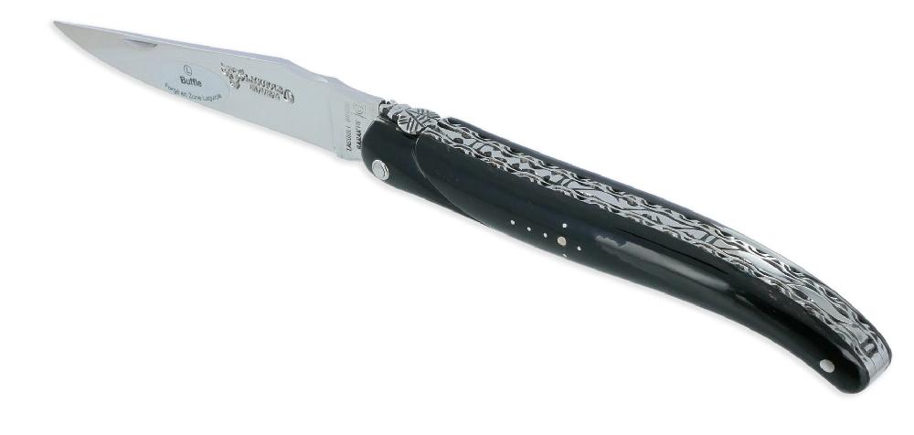 Laguiole Couteau Laguiole En Aubrac 1 Pièce 12cm Manche Buffle Plein Manche Finition Brillante Double Platines
