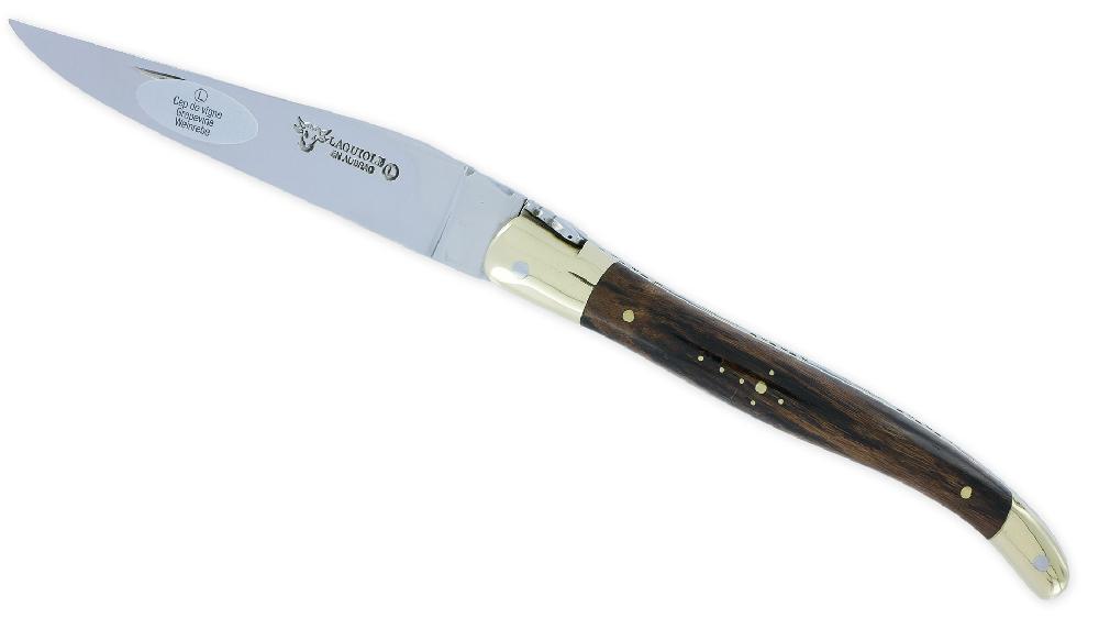 Laguiole Couteau Laguiole En Aubrac 1 Pièce 12cm Manche Cep De Vigne Mitres Et Platines Laiton Brillant Ressort Guilloché