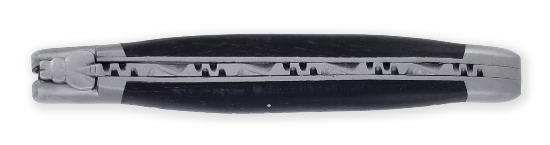 laguiole Couteau Laguiole en Aubrac 1 pièce 12cm Manche Ebène 2 Mitres Inox Brossé Lame Damas Balbach