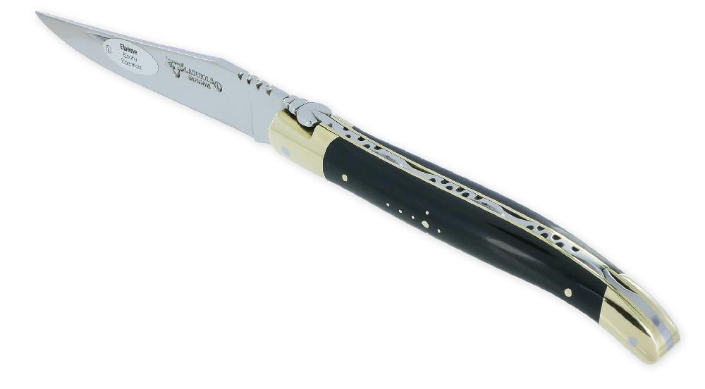 Laguiole Couteau Laguiole En Aubrac 1 Pièce 12cm Manche Ebène Mitres Et Platines Laiton Brillant Ressort Guilloché