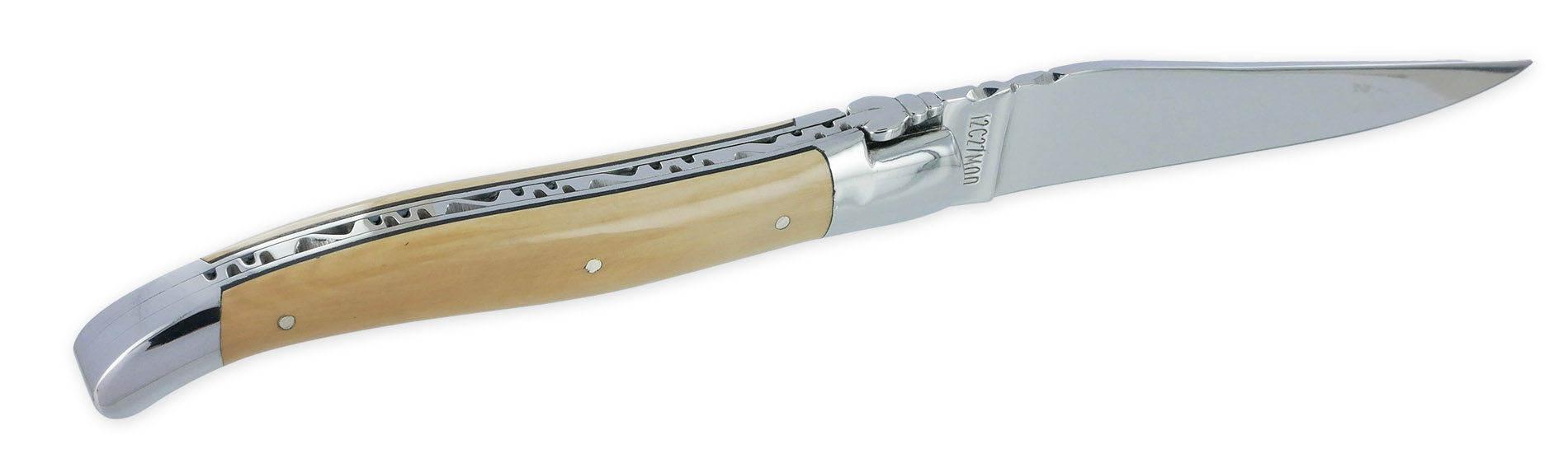 Laguiole Couteau Laguiole En Aubrac 1 Pièce 12cm Manche En Croute D’Ivoire De Mammouth Lisse Entretoises Noires 2 Mitres Inox Brillant