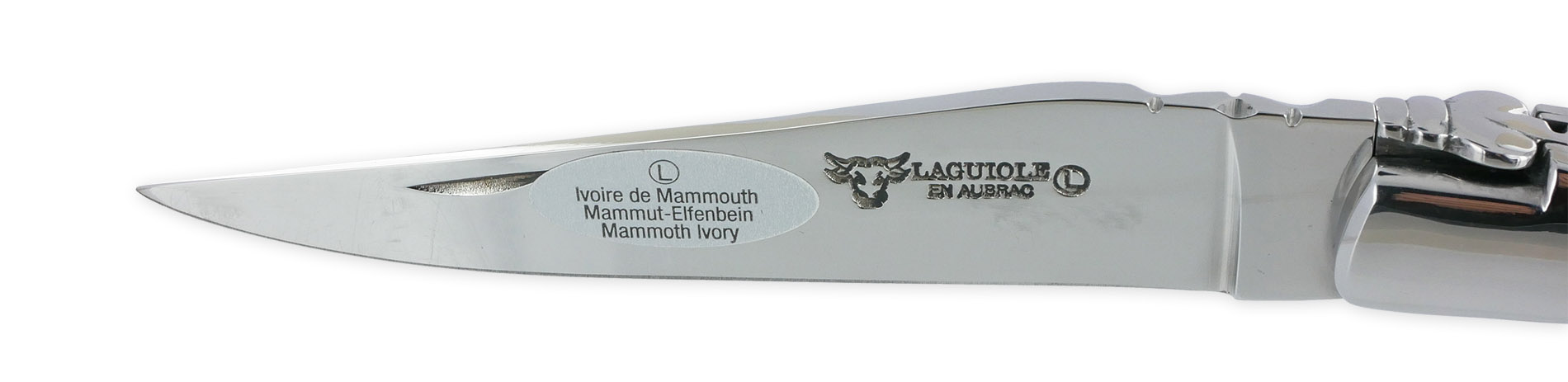 Laguiole Couteau Laguiole En Aubrac 1 Pièce 12cm Manche En Croute D’Ivoire De Mammouth Lisse Entretoises Noires 2 Mitres Inox Brillant