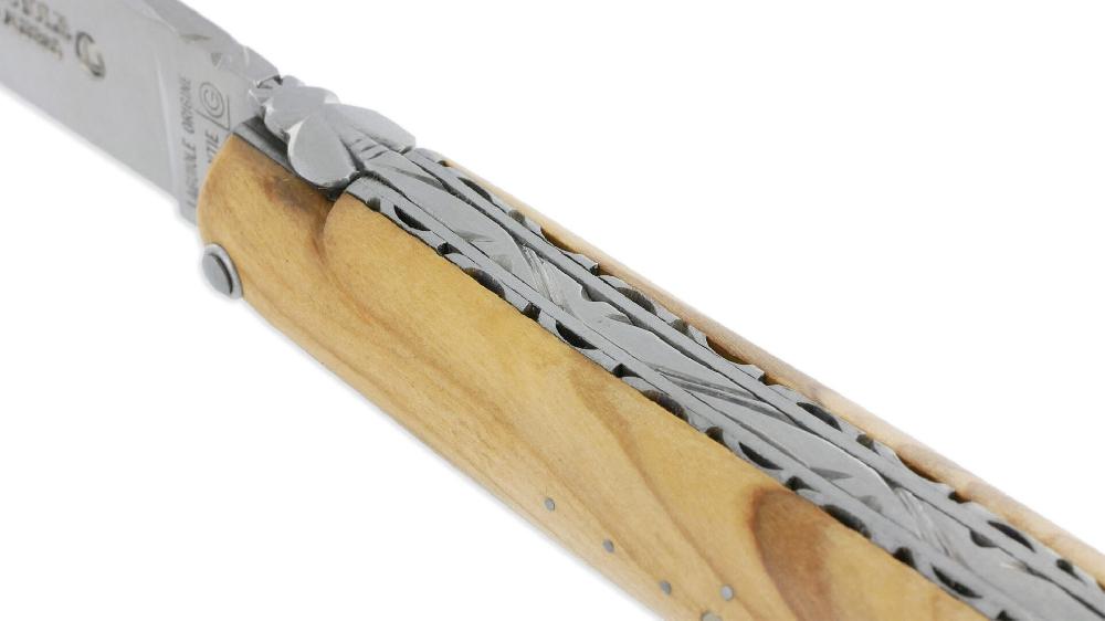 Laguiole Couteau Laguiole En Aubrac 1 Pièce 12cm Manche Olivier Plein Manche Finition Brossé Double Platines Num1