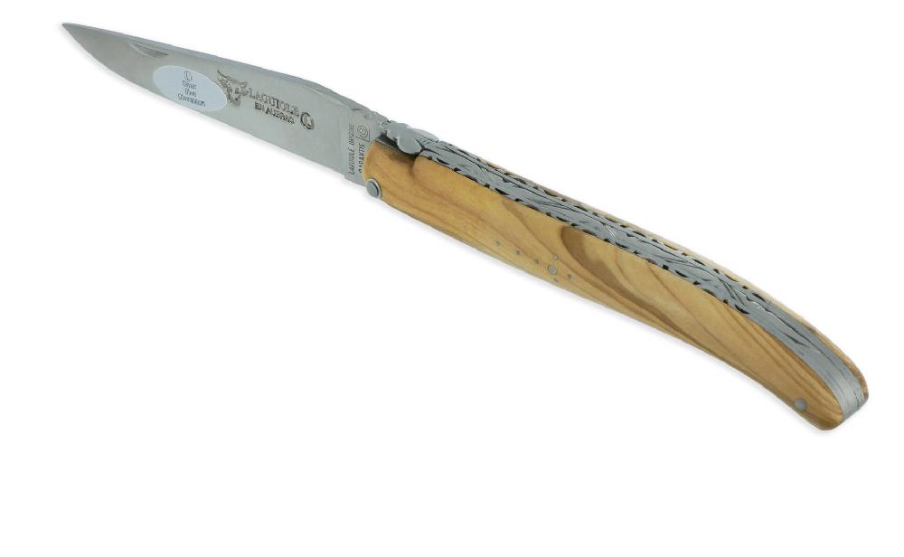 Laguiole Couteau Laguiole En Aubrac 1 Pièce 12cm Manche Olivier Plein Manche Finition Brossé Double Platines Num1
