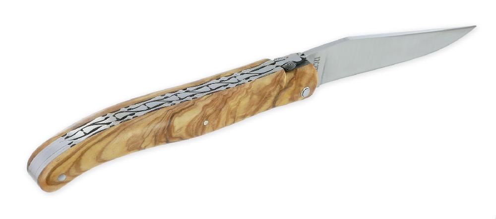 laguiole Couteau Laguiole en Aubrac 1 pièce 12cm Manche Olivier Plein Manche Finition Brossé Double Platines Num 2