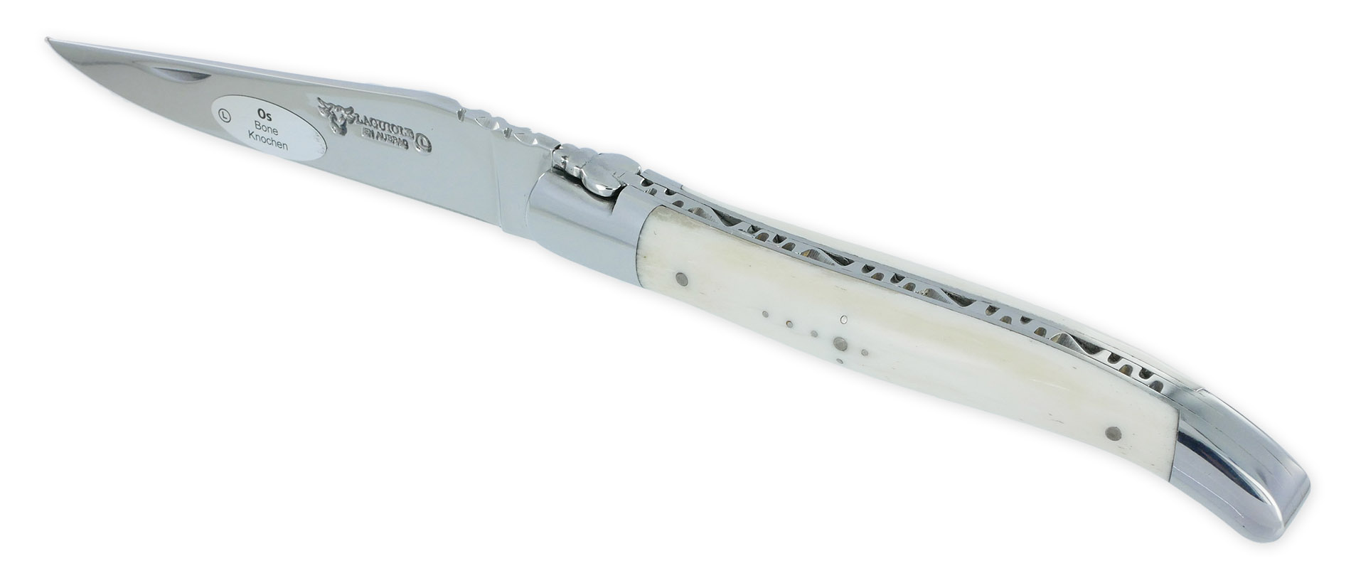 Laguiole Couteau Laguiole En Aubrac 1 Piece 12cm Manche Os 2 Mitres Inox Brillant