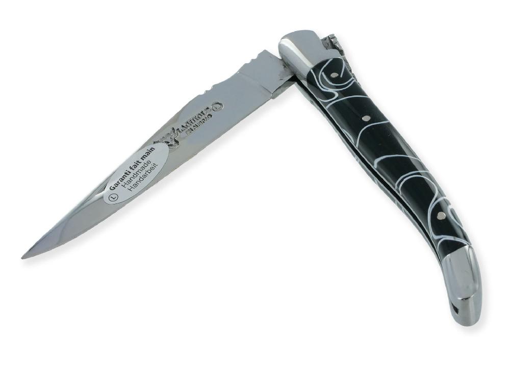 laguiole Couteau Laguiole en Aubrac 1 pièce Guimauve Noir Manche Acrylique 2 Mitres Inox brillant 10cm