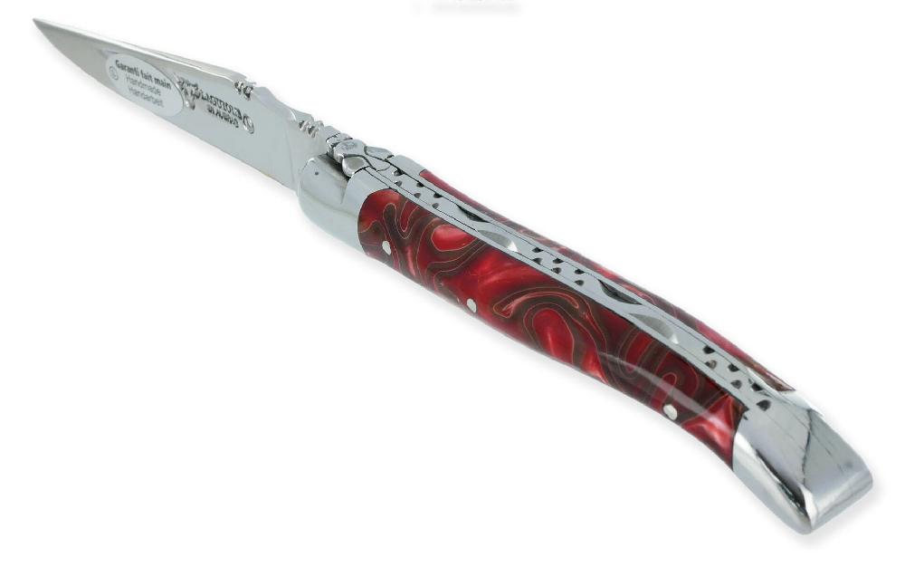 laguiole Couteau Laguiole en Aubrac 1 pièce Guimauve Rouge Manche Acrylique 2 Mitres Inox brillant 10cm