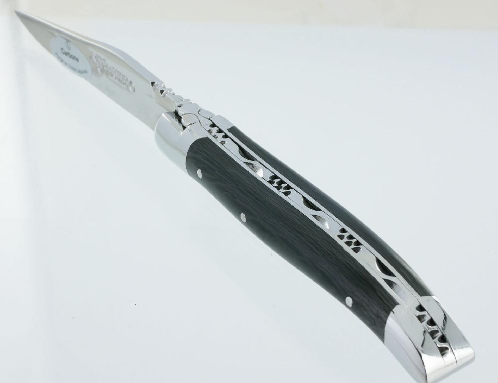 laguiole Couteau Laguiole en Aubrac 1 pièce Manche Carbone 2 Mitres Inox brillant 10cm