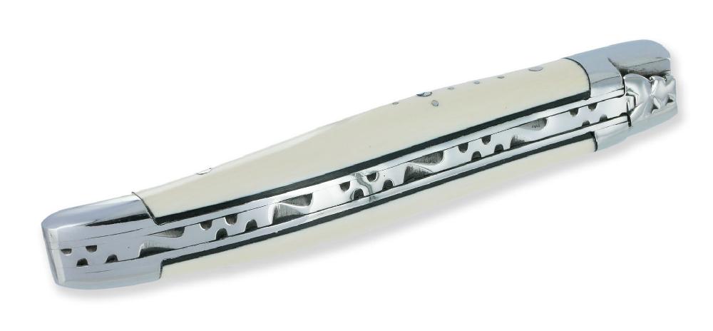 laguiole Couteau Laguiole en Aubrac 1 pièce Manche Ivoire de Mammouth Entretoises Ebène 2 Mitres Inox brillant 10cm