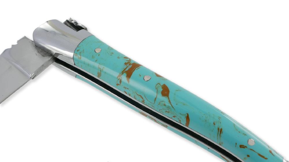 Laguiole Couteau Laguiole En Aubrac 1 Pièce Manche Turquoise 2 Mitres Inox Brillant 10cm