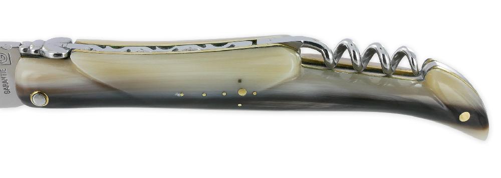 Laguiole Couteau Laguiole En Aubrac 2 Pièces 12 Cm Plein Manche Pointe De Corne Avec Tire Bouchon Platines Et Rivets Laiton