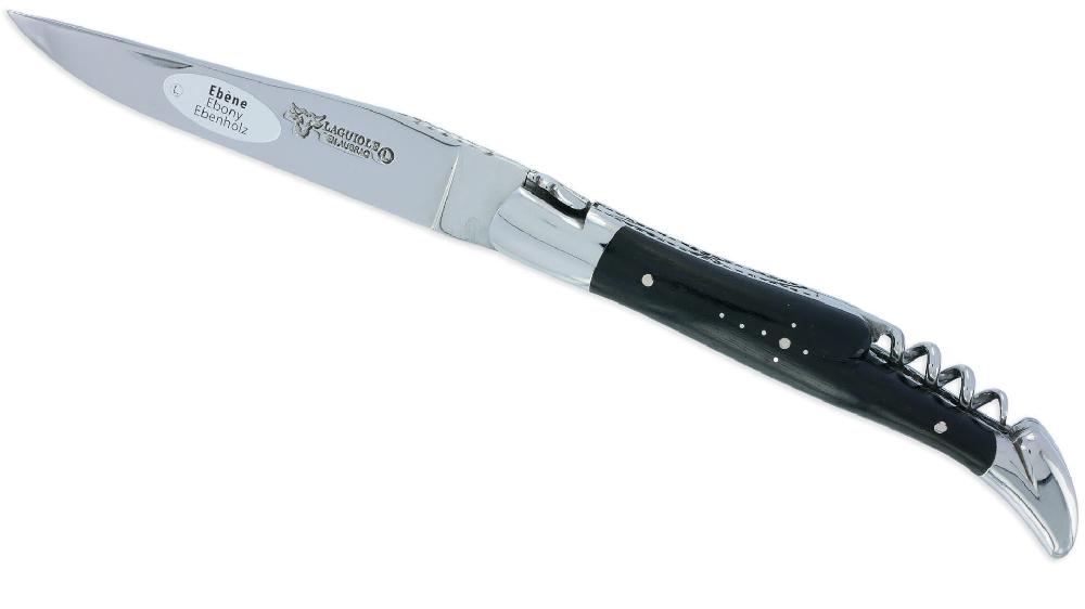 Laguiole Couteau Laguiole En Aubrac 2 Pièces 12cm Avec Tire Bouchon Manche Ebène 2 Mitres Inox Brillant Double Platines