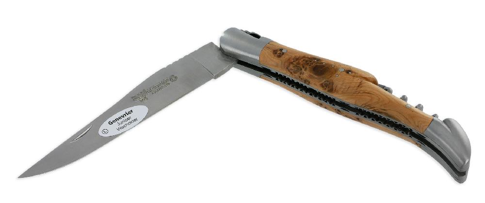Laguiole Couteau Laguiole En Aubrac 2 Pièces 12cm Avec Tire Bouchon Manche Genevrier 2 Mitres Inox Brossé Double Platines