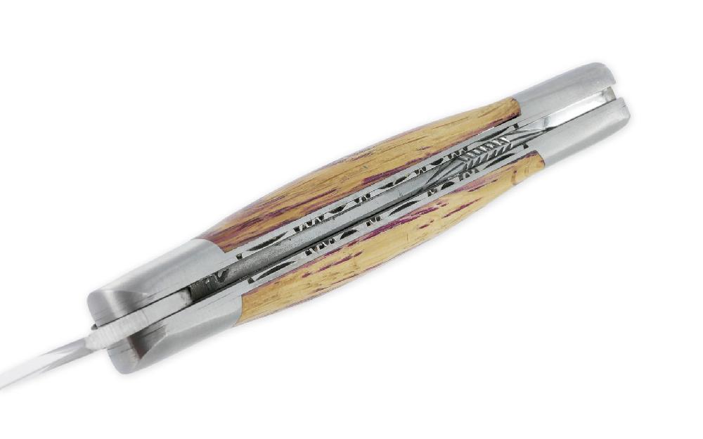 Laguiole Couteau Laguiole En Aubrac 2 Pièces Double Platines Et Ressort Guillochés à La Main 12cm Tire-Bouchon Manche Bois De Barrique 2 Mitres Inox Brossé
