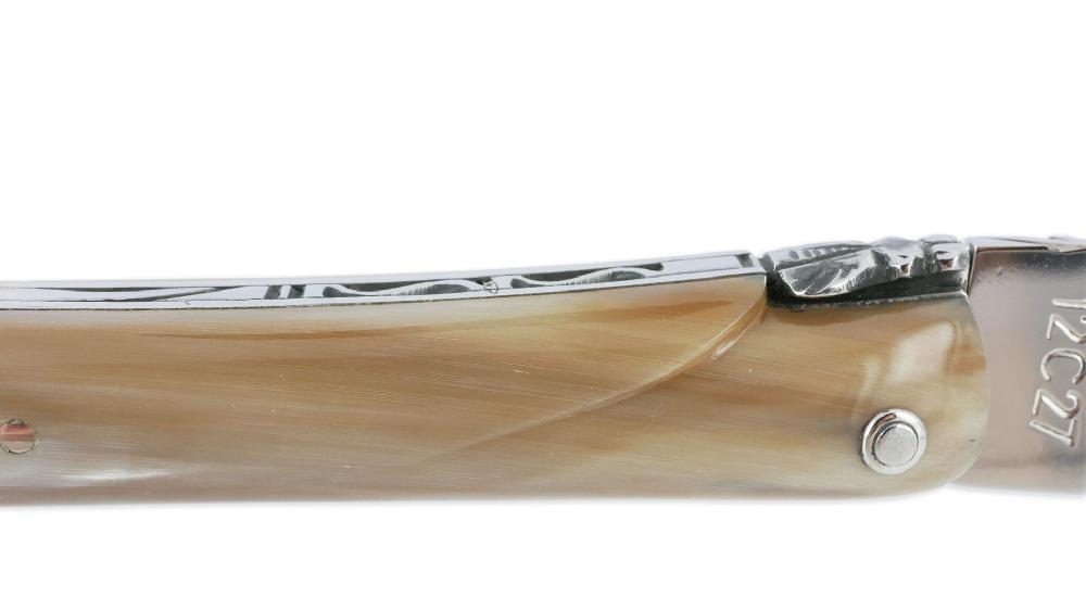 Laguiole Couteau Laguiole En Aubrac D’Autrefois 1 Pièce 14 Cm Pointe De Corne Plein Manche Lame Sandvik Brillante