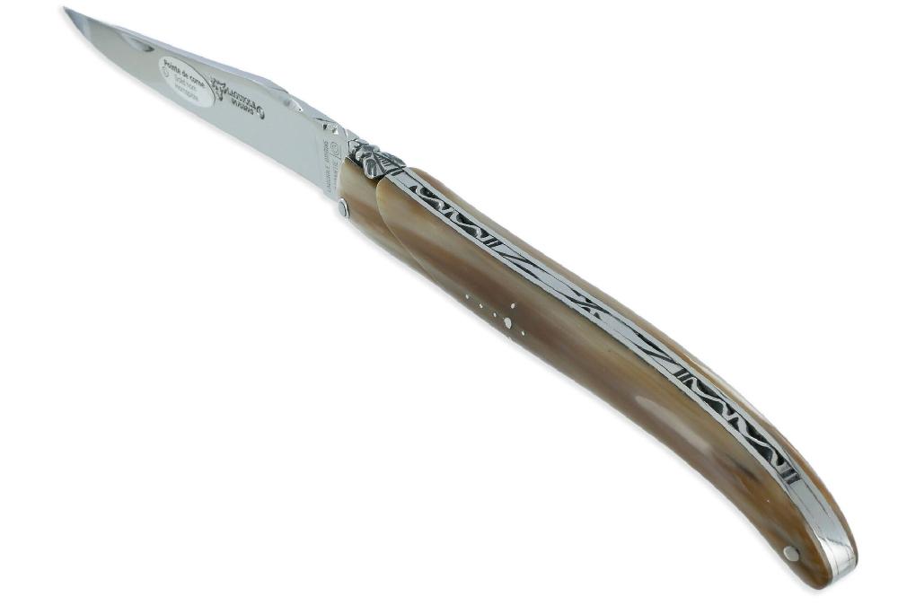 laguiole Couteau Laguiole en Aubrac d’Autrefois 1 Pièce 14 cm Pointe de Corne Plein Manche Lame Sandvik Brillante