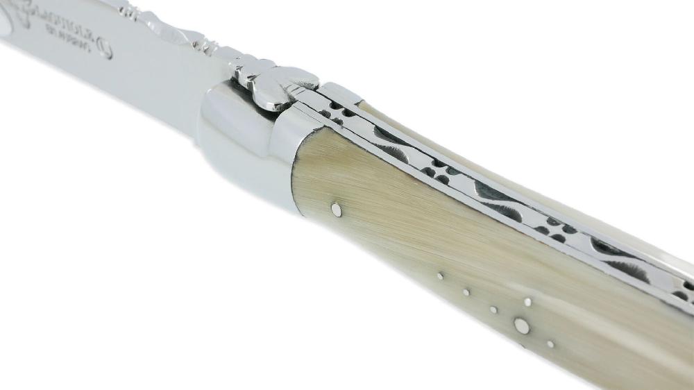 Laguiole Couteau Laguiole En Aubrac Grande Taille 1 Pièce 13 Cm Manche En Pointe De Corne 2 Mitres Inox Brillant