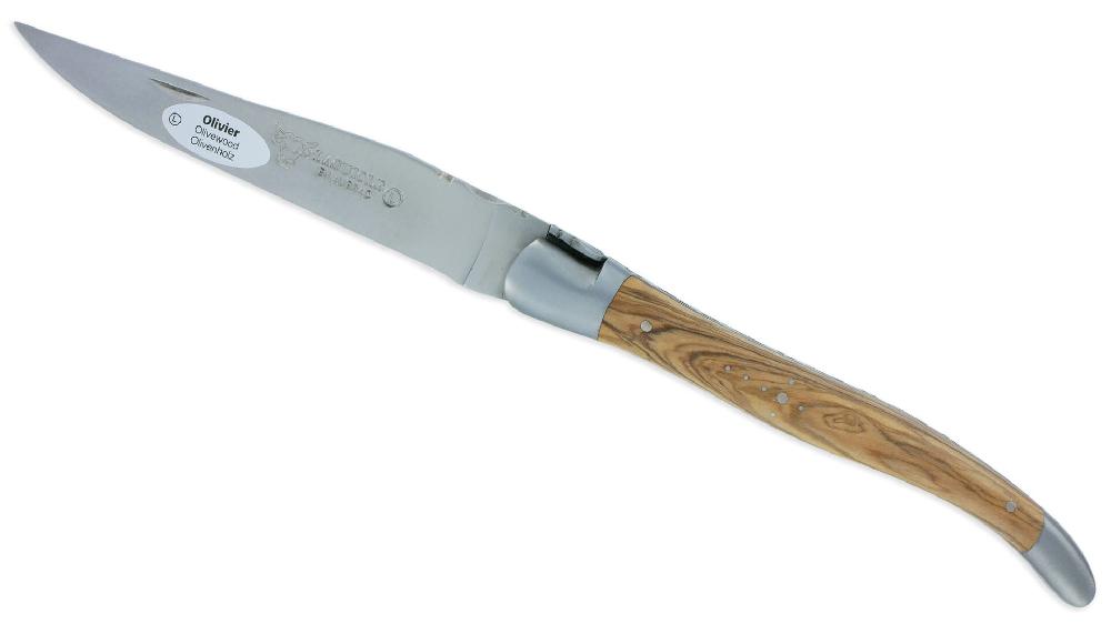 laguiole Couteau Laguiole en Aubrac Grande Taille 1 Pièce 13 cm Manche en Olivier 2 Mitres Inox Brossé
