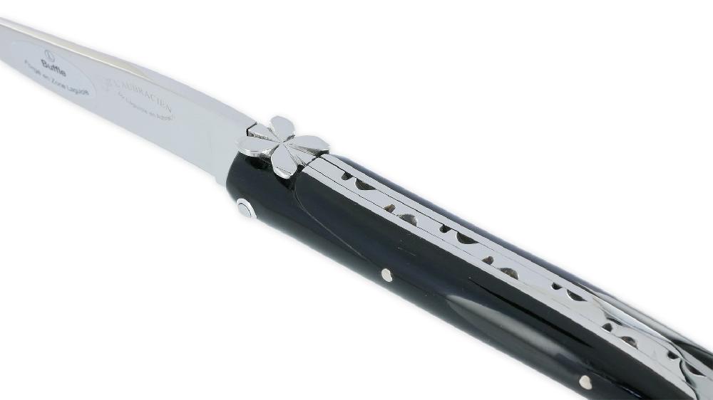 Laguiole Couteau Laguiole En Aubrac L’Aubracien 1 Pièce 12 Cm Buffle 1 Mitre Inox Brillant Mouche Fleur De L’Aubrac