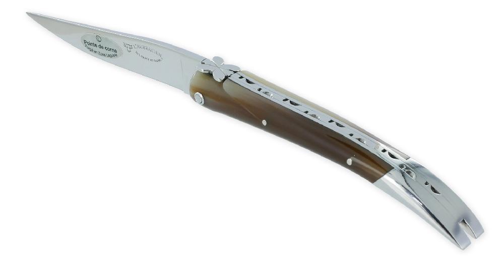 Laguiole Couteau Laguiole En Aubrac L’Aubracien 1 Pièce 12 Cm Pointe De Corne 1 Mitre Inox Brillant Mouche Fleur De L’Aubrac