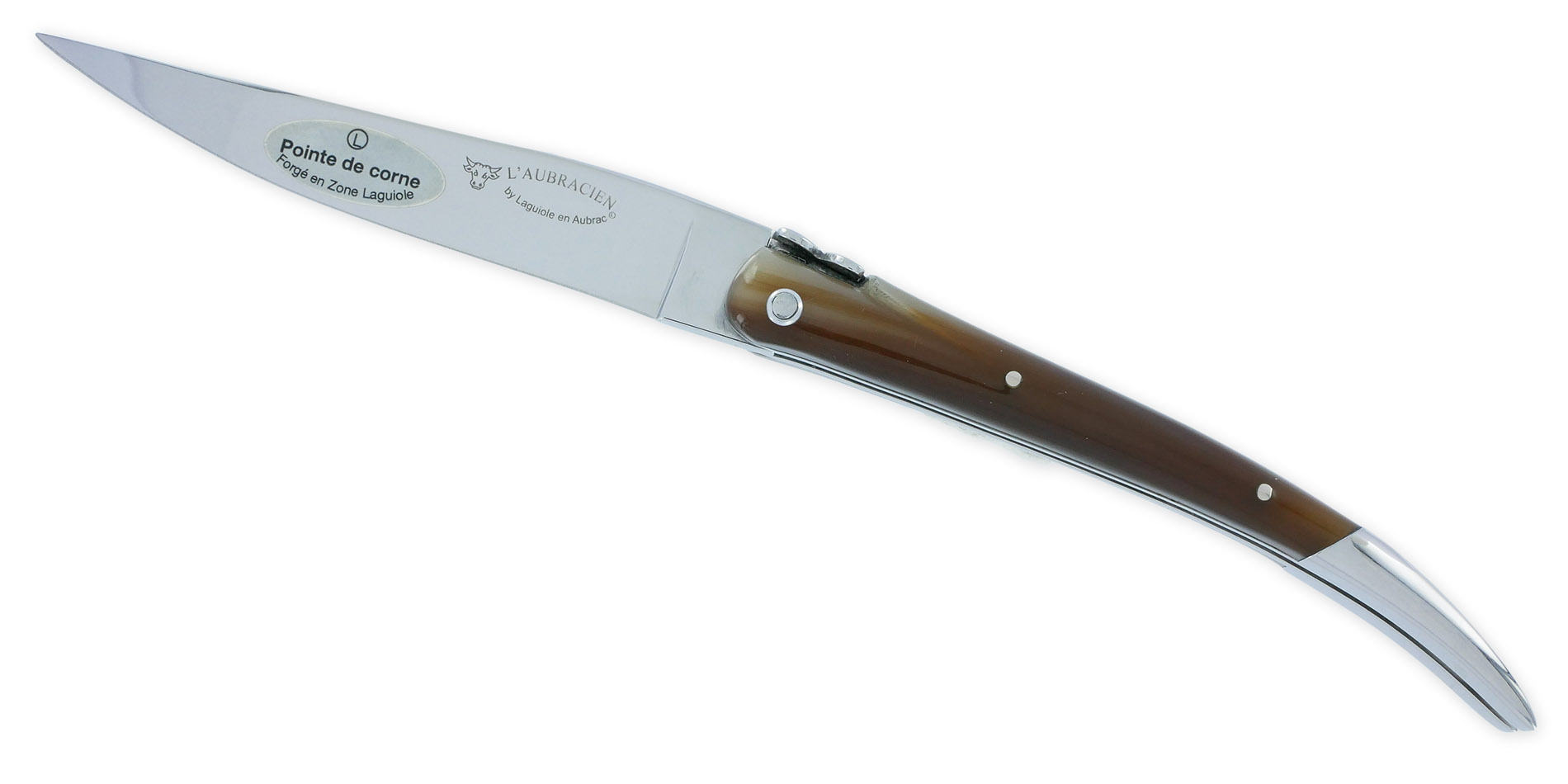 laguiole Couteau Laguiole en Aubrac L’Aubracien 1 Pièce 12 cm Pointe de Corne 1 Mitre Inox Brillant Mouche Fleur de l’Aubrac