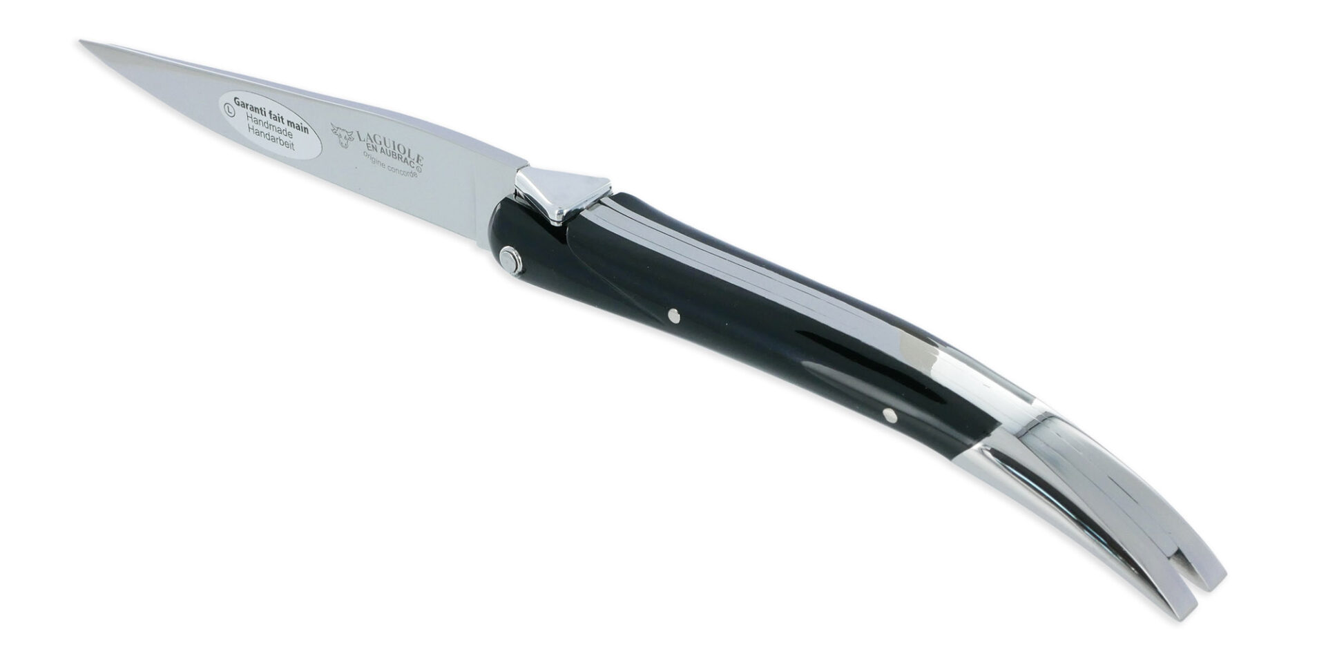 Laguiole Couteau Laguiole En Aubrac Origine CONCORDE Anniversaire 1 Mitre Corian Noir Finition Brillante