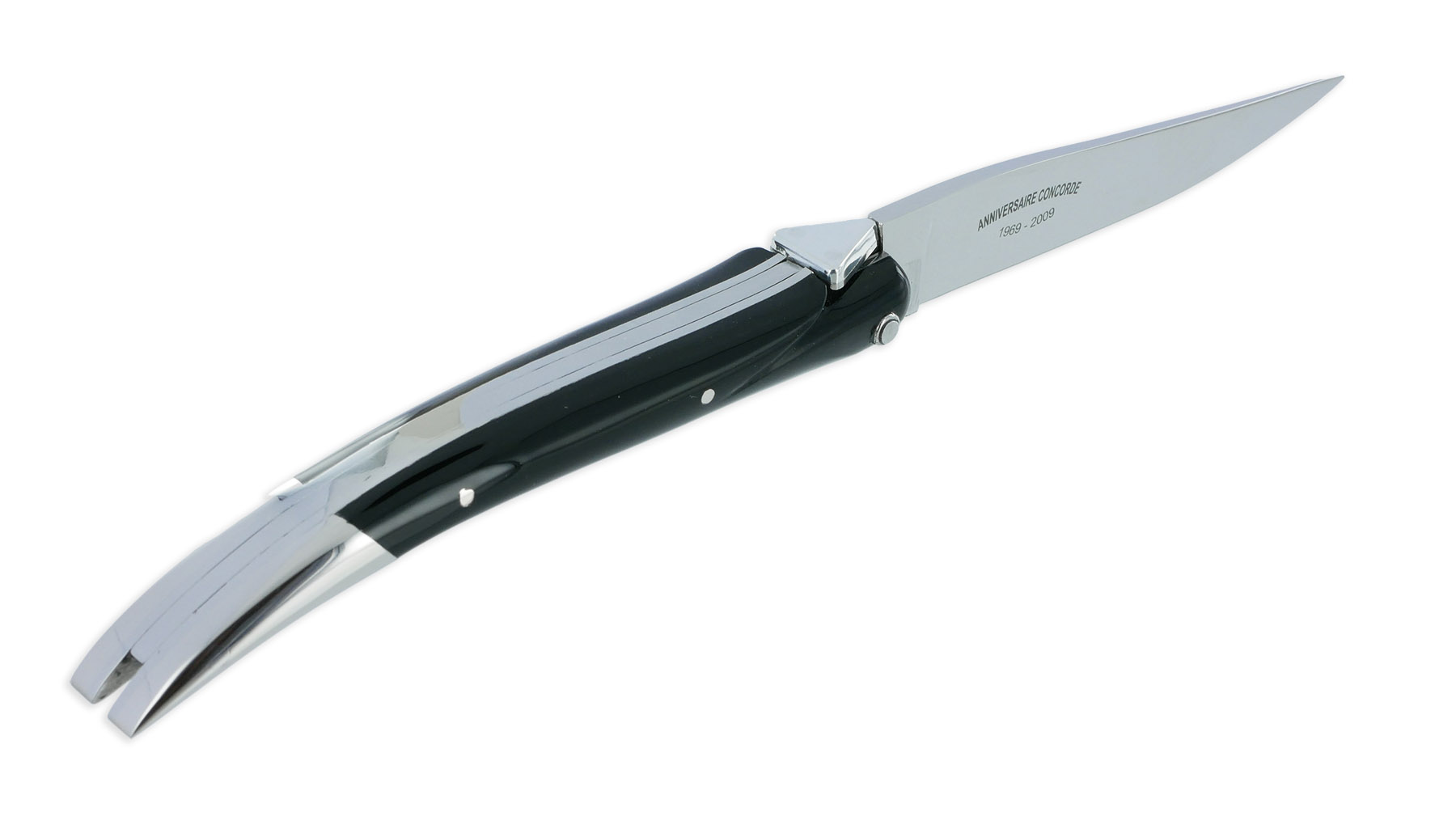 laguiole Couteau Laguiole en Aubrac Origine CONCORDE Anniversaire 1 Mitre Corian Noir Finition Brillante