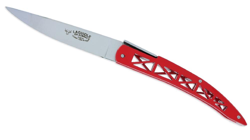Laguiole Couteau Laguiole En Aubrac Origine GOLDEN GATE Plein Manche 12 Cm Rouge