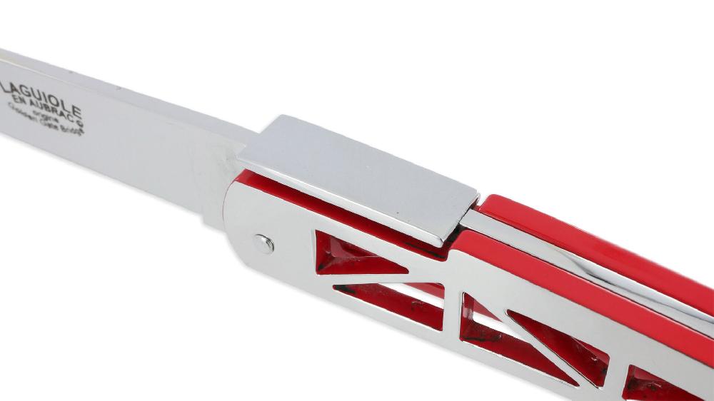 Laguiole Couteau Laguiole En Aubrac Origine GOLDEN GATE Plein Manche 12cm Rouge Et Poli Mirroir