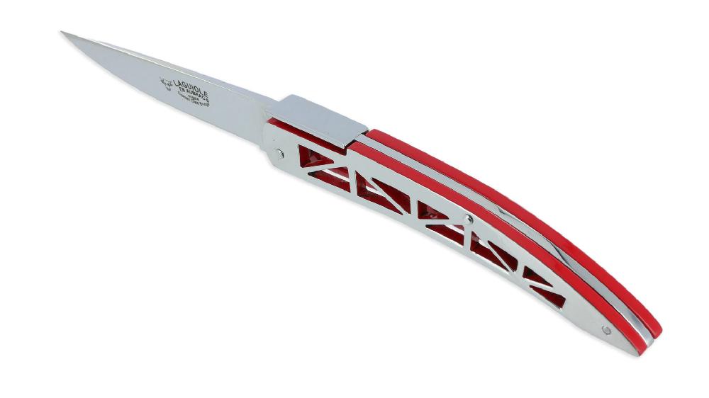 laguiole Couteau Laguiole en Aubrac Origine GOLDEN GATE Plein Manche 12cm Rouge et Poli Mirroir