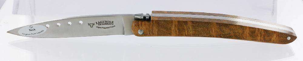 Laguiole Couteau Laguiole En Aubrac Origine Paquebot FRANCE Le Marine Plein Manche En Teck Et Aluminium Hublots Sur La Lame Série Numérotée Et Limitée Finition Brossée