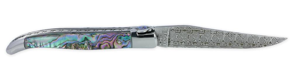 Laguiole Couteau Laguiole Prestige Créateur 1 Pièce 12 Cm 2 Mitres Manche En Nacre D’Abalone Sous Résine Transparente Mouche Prestige Stylisée Avec Incrustation Abalone Lame Damas Pièce Unique