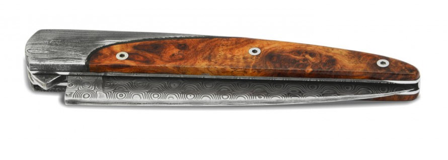 Laguiole Couteau Prestige Arbalète Coutellia Lame Damas Twist Mitres Damas Manche En Bois De Thuya 1 Pièce 12cm