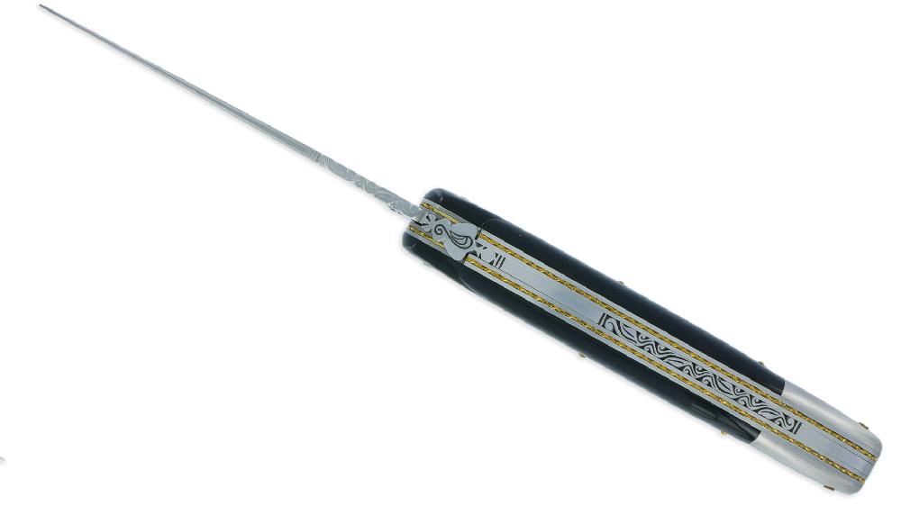 Laguiole Couteau Prestige Forge De Laguiole Rambaud Manche En Corne Noire Triple Platines 1 Mitre Arrière Inox Brossé