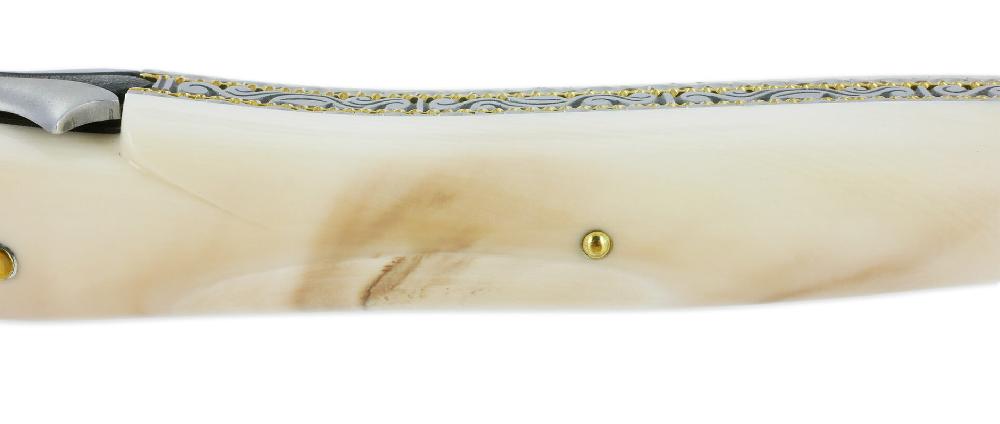 Laguiole Couteau Prestige Forge De Laguiole Rambaud Manche Phacochère Mitre Arrière Damas Double Platines Finition Brossée