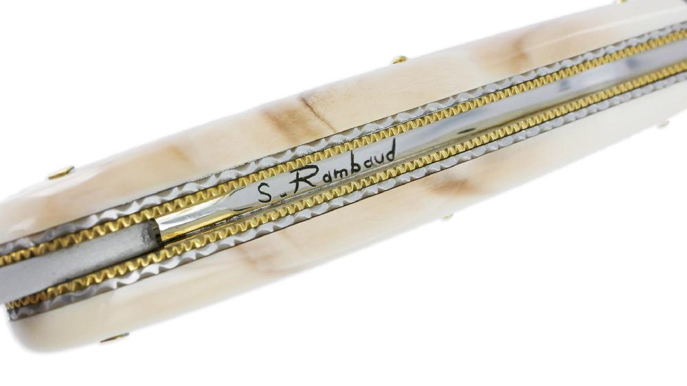 Laguiole Couteau Prestige Forge De Laguiole Rambaud Manche Phacochère Mitre Arrière Damas Double Platines Finition Brossée