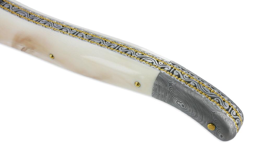 Laguiole Couteau Prestige Forge De Laguiole Rambaud Manche Phacochère Mitre Arrière Damas Double Platines Finition Brossée