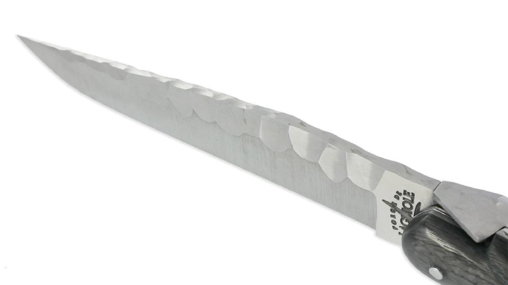 Laguiole Couteau Prestige Forge De Laguiole Rambaud Mitre Arrière Manche Fibre Carbone Double Platines Finition Silex