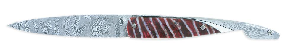 Laguiole Couteau Prestige Laguiole Arbalète Le Joyaux De La Couronne Manche En Molaire De Mammouth Rouge 1 Mitre Damas 1 Pièce 12cm