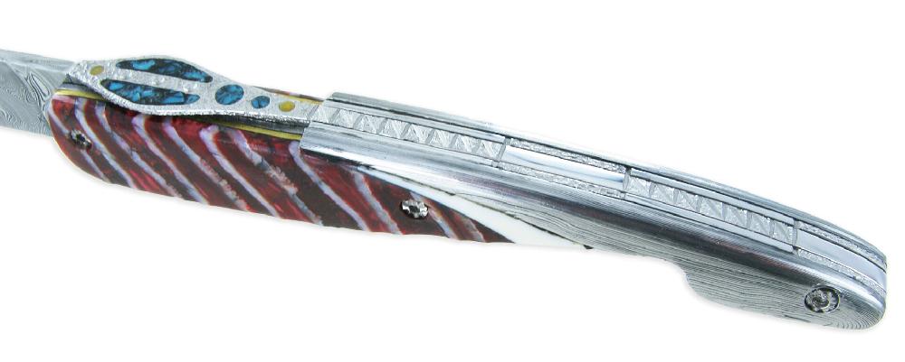 Laguiole Couteau Prestige Laguiole Arbalète Le Joyaux De La Couronne Manche En Molaire De Mammouth Rouge 1 Mitre Damas 1 Pièce 12cm